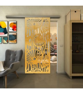 Glasschiebetür SLIM-LINE - Fineprint Model 165 Gold auf Klarglas