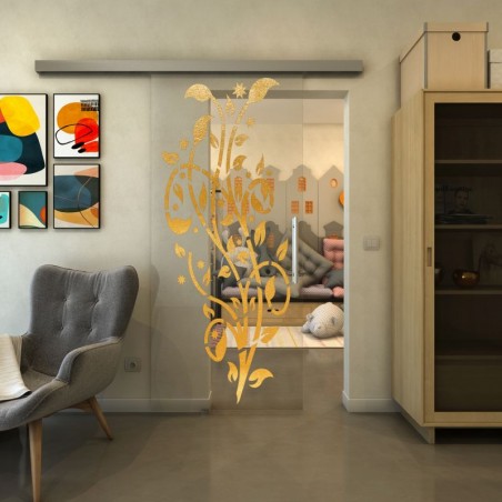 Glasschiebetür SLIM-LINE - Fineprint Model 166 Gold auf Klarglas