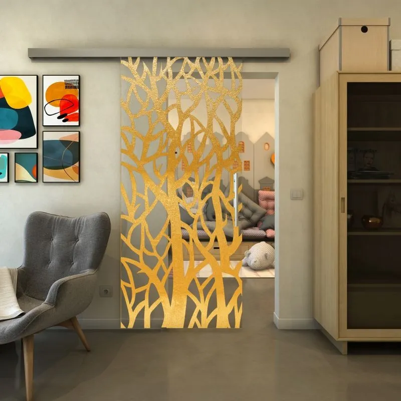 Glasschiebetür SLIM-LINE - Fineprint Modell 167 Gold auf Klarglas