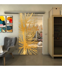 Glasschiebetür SLIM-LINE - Fineprint Model 169 Gold auf Klarglas