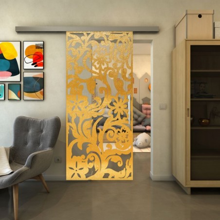 Glasschiebetür SLIM-LINE - Fineprint Model 170 Gold auf Klarglas