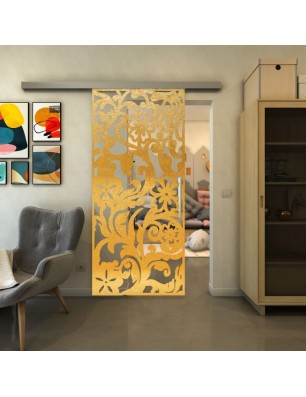 Glasschiebetür SLIM-LINE - Fineprint Model 170 Gold auf Klarglas