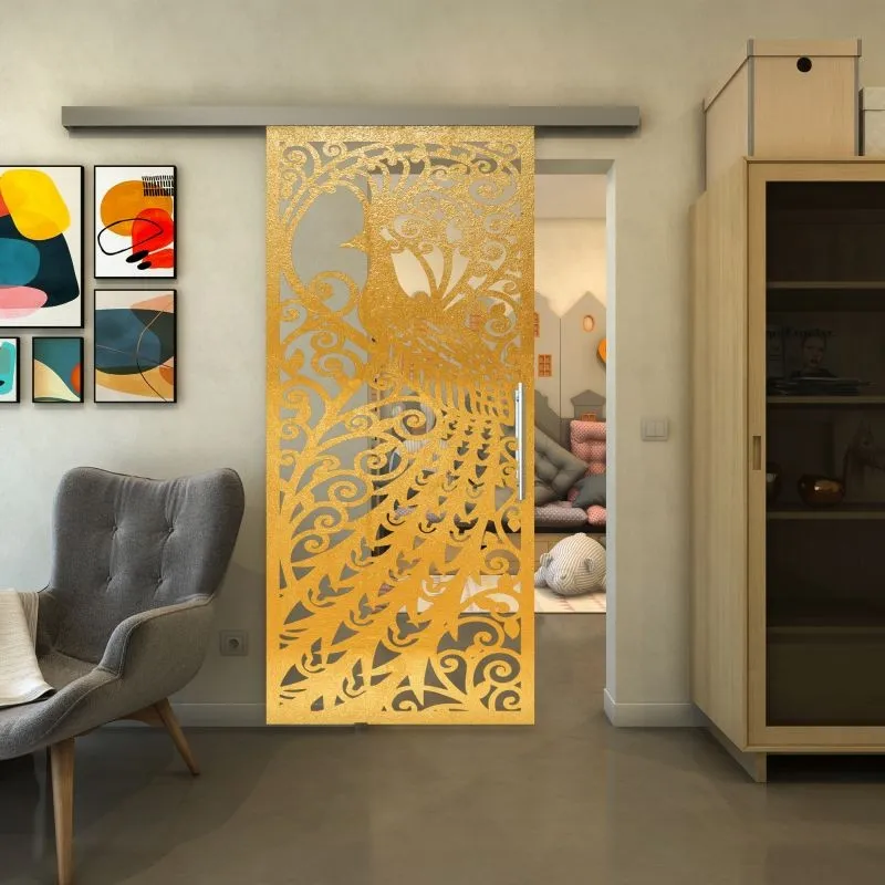 Glasschiebetür SLIM-LINE - Fineprint Modell 172 Gold auf Klarglas Glasschiebetür SLIM-LINE - Fineprint Modell 172 Gold auf Klarglas