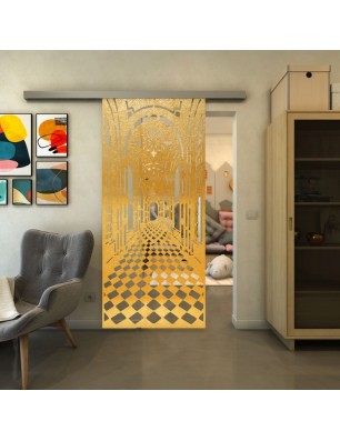 Glasschiebetür SLIM-LINE - Fineprint Model 181 Gold auf Klarglas