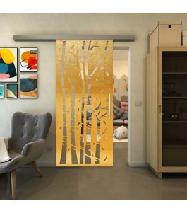 Glasschiebetür SLIM-LINE - Fineprint Model 182 Gold auf Klarglas