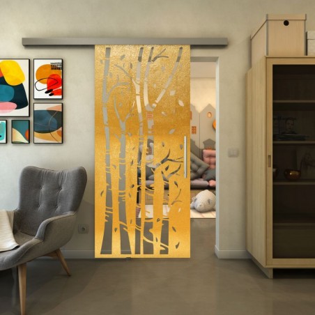 Glasschiebetür SLIM-LINE - Fineprint Model 182 Gold auf Klarglas