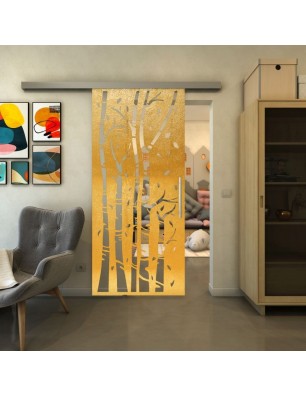 Glasschiebetür SLIM-LINE - Fineprint Model 182 Gold auf Klarglas