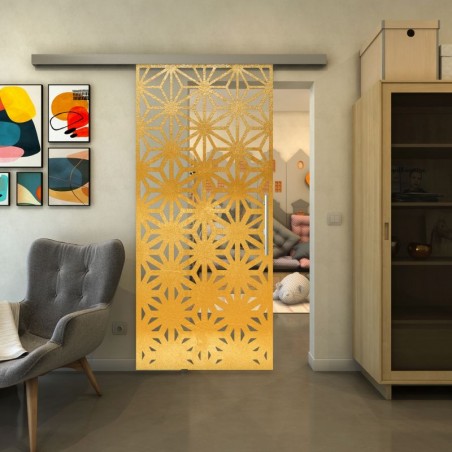 Glasschiebetür SLIM-LINE - Fineprint Model 187 Gold auf Klarglas
