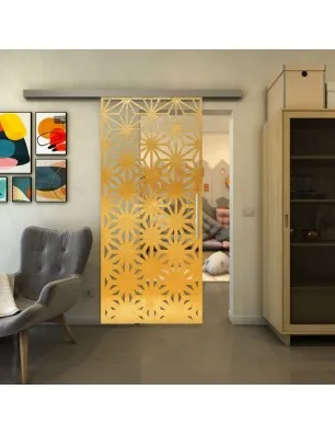 Glasschiebetür SLIM-LINE - Fineprint Model 187 Gold auf Klarglas