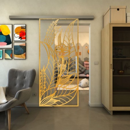 Glasschiebetür SLIM-LINE - Fineprint Model 195 Gold auf Klarglas