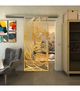 Glasschiebetür SLIM-LINE - Fineprint Model 196 Gold auf Klarglas