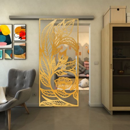 Glasschiebetür SLIM-LINE - Fineprint Model 196 Gold auf Klarglas