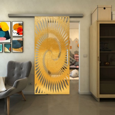 Glasschiebetür SLIM-LINE - Fineprint Model 197 Gold auf Klarglas