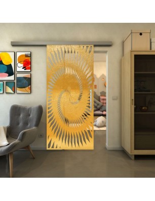 Glasschiebetür SLIM-LINE - Fineprint Model 197 Gold auf Klarglas