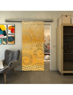 Glasschiebetür SLIM-LINE - Fineprint Model 198 Gold auf Klarglas