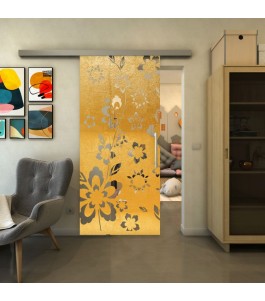 Glasschiebetür SLIM-LINE - Fineprint Model 199 Gold auf Klarglas