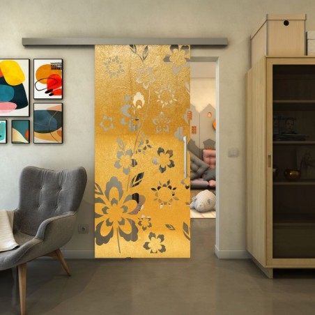 Glasschiebetür SLIM-LINE - Fineprint Model 199 Gold auf Klarglas