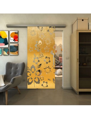 Glasschiebetür SLIM-LINE - Fineprint Model 199 Gold auf Klarglas