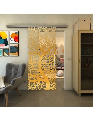 Glasschiebetür SLIM-LINE - Fineprint Model 202 Gold auf Klarglas