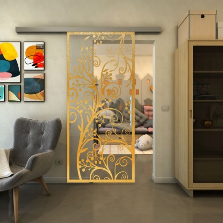 Glasschiebetür SLIM-LINE - Fineprint Model 204 Gold auf Klarglas