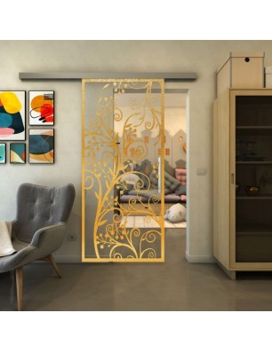 Glasschiebetür SLIM-LINE - Fineprint Model 204 Gold auf Klarglas