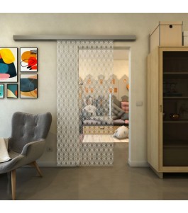 Glasschiebetür SLIM-LINE - Fineprint Model 001 Weiss auf Klarglas