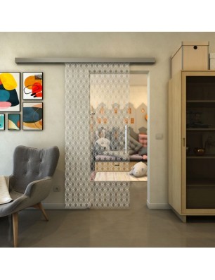 Glasschiebetür SLIM-LINE - Fineprint Model 001 Weiss auf Klarglas