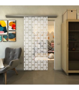 Glasschiebetür SLIM-LINE - Fineprint Model 002 Weiss auf Klarglas