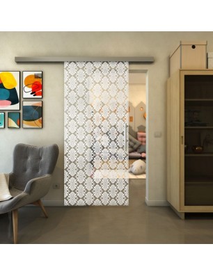 Glasschiebetür SLIM-LINE - Fineprint Model 002 Weiss auf Klarglas