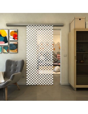Glasschiebetür SLIM-LINE - Fineprint Model 004 Weiss auf Klarglas