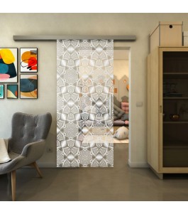 Glasschiebetür SLIM-LINE - Fineprint Model 005 Weiss auf Klarglas