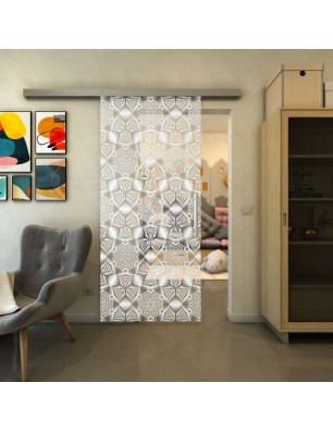Glasschiebetür SLIM-LINE - Fineprint Model 005 Weiss auf Klarglas