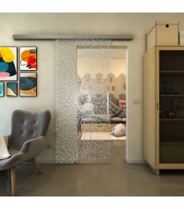 Glasschiebetür SLIM-LINE - Fineprint Model 006 Weiss auf Klarglas