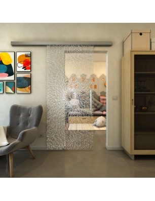 Glasschiebetür SLIM-LINE - Fineprint Model 006 Weiss auf Klarglas