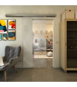 Glasschiebetür SLIM-LINE - Fineprint Model 007 Weiss auf Klarglas