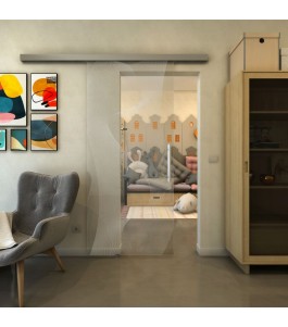 Glasschiebetür SLIM-LINE - Fineprint Model 009 Weiss auf Klarglas