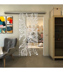 Glasschiebetür SLIM-LINE - Fineprint Model 012 Weiss auf Klarglas