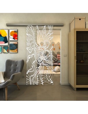 Glasschiebetür SLIM-LINE - Fineprint Model 012 Weiss auf Klarglas