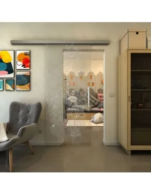 Glasschiebetür SLIM-LINE - Fineprint Model 013 Weiss auf Klarglas