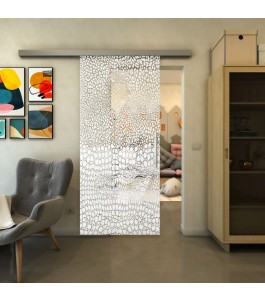 Glasschiebetür SLIM-LINE - Fineprint Model 015 Weiss auf Klarglas