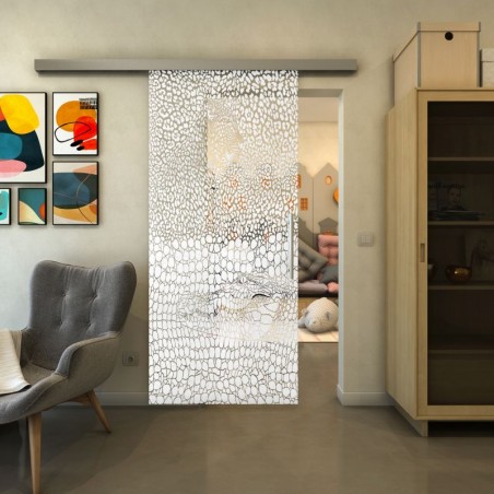 Glasschiebetür SLIM-LINE - Fineprint Model 015 Weiss auf Klarglas