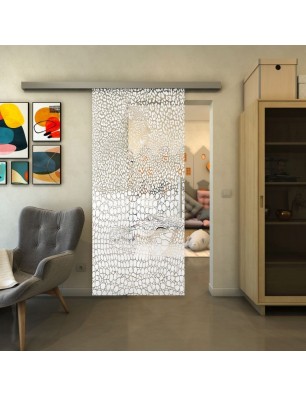 Glasschiebetür SLIM-LINE - Fineprint Model 015 Weiss auf Klarglas