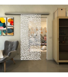 Glasschiebetür SLIM-LINE - Fineprint Model 016 Weiss auf Klarglas