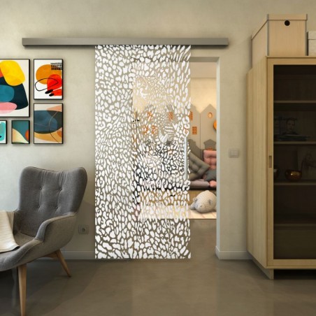 Glasschiebetür SLIM-LINE - Fineprint Model 016 Weiss auf Klarglas