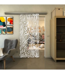 Glasschiebetür SLIM-LINE - Fineprint Model 017 Weiss auf Klarglas