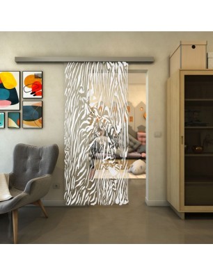 Glasschiebetür SLIM-LINE - Fineprint Model 017 Weiss auf Klarglas