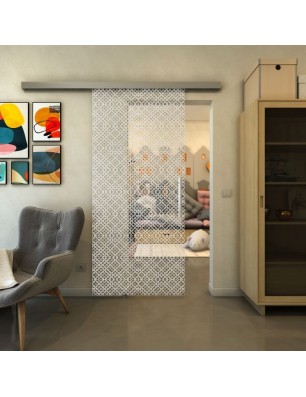 Glasschiebetür SLIM-LINE - Fineprint Model 018 Weiss auf Klarglas
