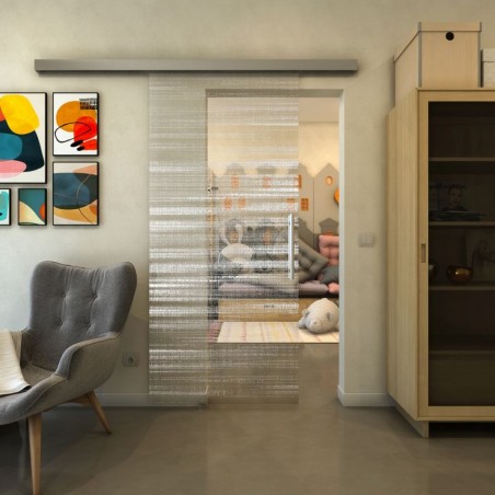 Glasschiebetür SLIM-LINE - Fineprint Model 019 Weiss auf Klarglas