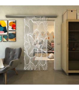 Glasschiebetür SLIM-LINE - Fineprint Model 020 Weiss auf Klarglas