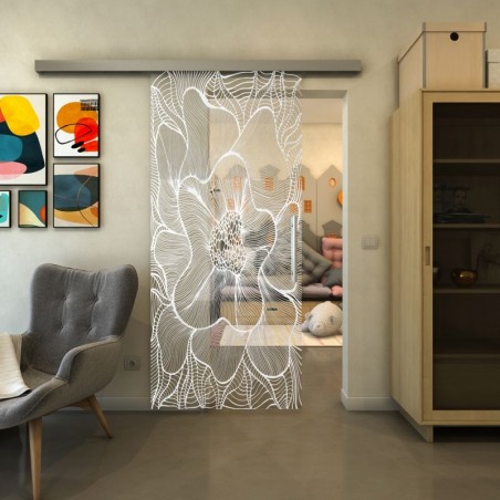 Glasschiebetür SLIM-LINE - Fineprint Model 020 Weiss auf Klarglas